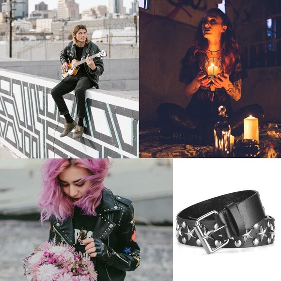 🆕 Women Black Studded Waist Belt Stud Punk Rock Cosplay Halloween Metal Buckle - Picture 5 of 6